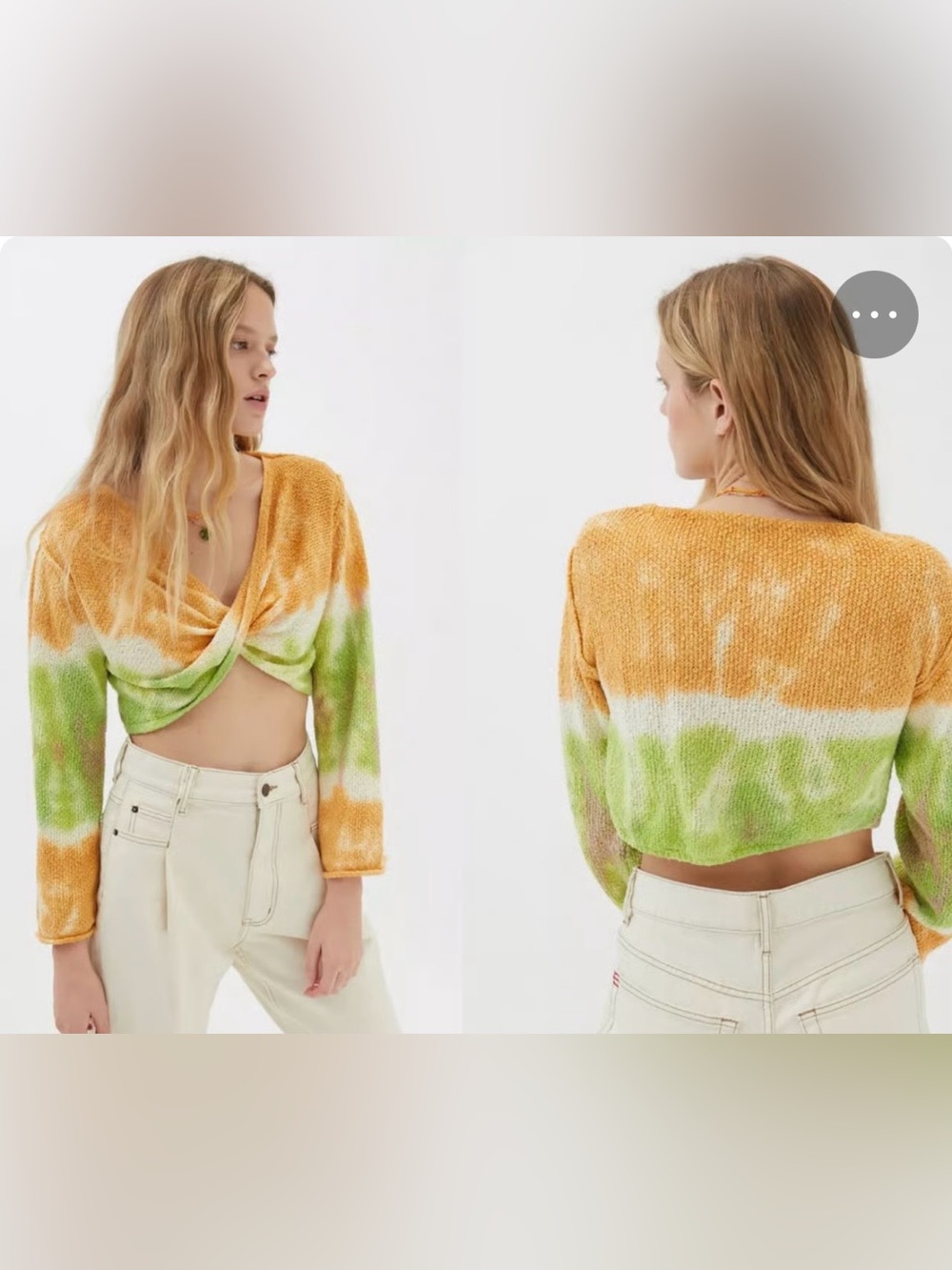 Urban Outfitters Twisted Crop Long-Sleeve Sweater in Mustard & Green XS